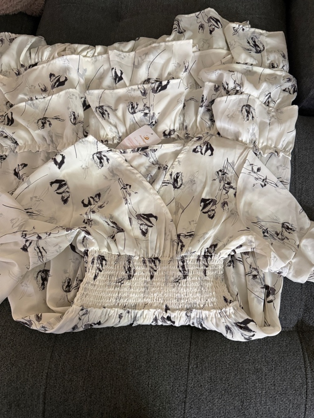 Forever New White Floral Smocked-Waist Dress - Picture 6 of 7
